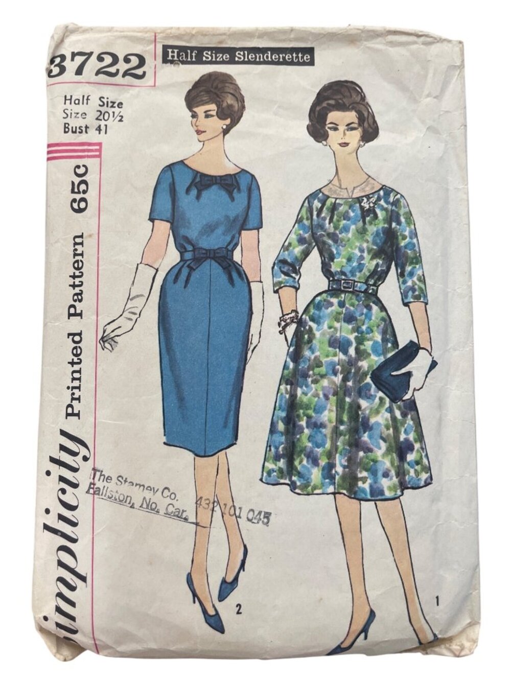 Vintage Simplicity 3722 Sewing Pattern Size 20 1/2 Dress with Two Skirts CUT